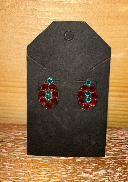 Teal/Pink Swarovski Studded Earrings